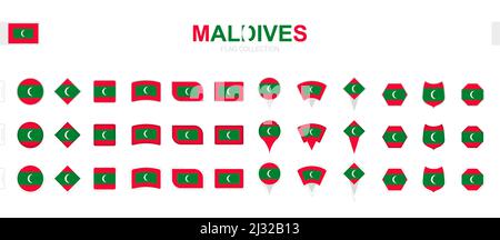 Grande collezione di bandiere Maldive di varie forme ed effetti. Grande set di flag vettoriali. Illustrazione Vettoriale