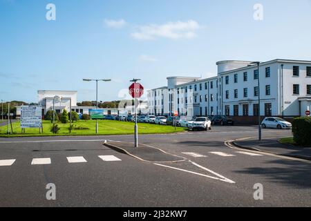 L'ingresso all'Ayrshire Central Hospital di Irvine nel North Ayrshire, Scozia. Foto Stock