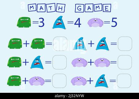 contando il gioco con i mostri. Foglio di lavoro prescolare, foglio attività per bambini, foglio di lavoro stampabile Foto Stock