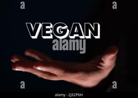 Un concetto di produzione biologica vegana resa 3D in mano Foto Stock