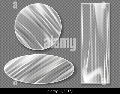 Pellicola trasparente in cellophane per il confezionamento di alimenti e  imballaggi di protezione. Vector materiale in lamina elastica trasparente  con rughe Immagine e Vettoriale - Alamy