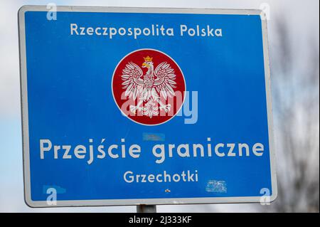 3 marzo 2022, Gdansk, Polonia: Un segno ''valico di frontiera' visto al confine a Grzechotki. La Russia ha invaso l'Ucraina il 24 febbraio 2022, scatenando il più grande attacco militare in Europa dalla seconda guerra mondiale Fino a 10 milioni di ucraini sono fuggiti dalle loro case, lasciando il paese o trasferendosi in aree più sicure all’interno dell’Ucraina. Si ritiene che circa 3 milioni di rifugiati abbiano attraversato i confini verso i paesi vicini. (Credit Image: © Mateusz Slodkowski/SOPA Images via ZUMA Press Wire) Foto Stock