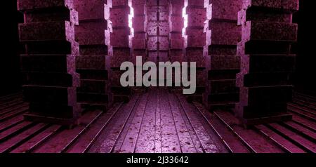 Cyberpunk Industrial Empty Tunnel Hallway Gate Silver Grey Banner sfondo per Showroom Studio Montage 3D Illustrazione Foto Stock