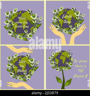 Giornata della Terra. Giornata Internazionale della Madre Terra. Problemi ambientali e tutela dell'ambiente. Illustrazione vettoriale. Cura della natura. Set di vettori Illustrazione Vettoriale