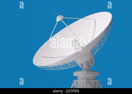 3d modello di antenna parabolica per la trasmissione e la ricezione di informazioni isolate su sfondo blu. Foto Stock