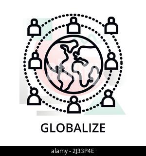 Icona globalizza su sfondo astratto da startup set, moderna illustrazione vettoriale di linea modificabile, per grafica e web design Illustrazione Vettoriale