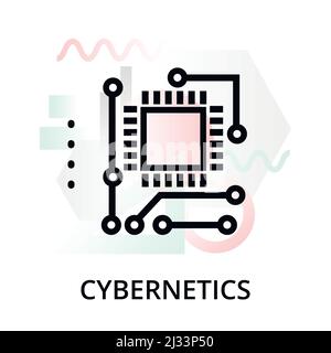 Icona del concetto di cibernetica su sfondo astratto da icone scientifiche impostate, per grafica e web design, moderna illustrazione vettoriale di linea modificabile Illustrazione Vettoriale