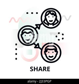 Moderna illustrazione vettoriale di design a linea sottile piatta, concetto di condivisione dei dati su sfondo astratto, per grafica e web design Illustrazione Vettoriale