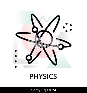 Icona del concetto di fisica su sfondo astratto da icone scientifiche impostate, per grafica e web design, moderna illustrazione vettoriale di linea modificabile Illustrazione Vettoriale