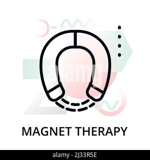 Disegno vettoriale moderno a linea piatta modificabile, concetto di icona di terapia magnetica su sfondo astratto, per disegno grafico e web Illustrazione Vettoriale