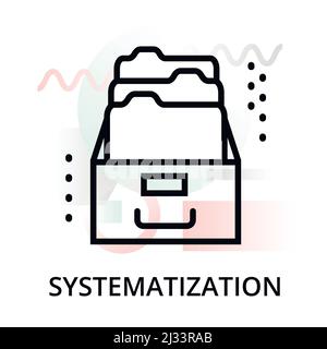 Icona del concetto di sistematizzazione su sfondo astratto da icone scientifiche impostate, per grafica e web design, moderna illustrazione vettoriale di linea modificabile Illustrazione Vettoriale