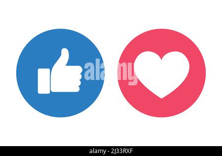 Pollice su e icone del cuore primo piano, illustrazione vettoriale Illustrazione Vettoriale