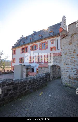 Huttenschloss costruito nel 1536 a Bad Soden-Salmünster nello Spessart, Assia, Germania Foto Stock