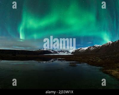 Aurora boreale, Islanda meridionale, Europa Foto Stock