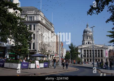 Vista sulla Piazza del mercato Vecchio a Nottingham nel Regno Unito Foto Stock