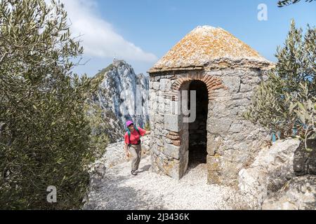 Rifugio sul Sentiero Douglas sulla cresta sommitale della Rocca di Gibilterra Foto Stock