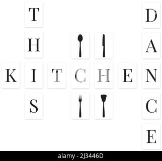 Questa cucina danza. Scrabble parole Wall ART, A4. Design minimalista scandinavo, vettoriale. Disegno stampabile della parete Illustrazione Vettoriale