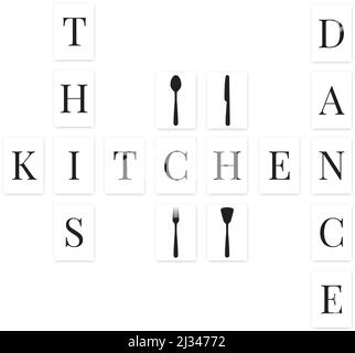 Questa cucina danza. Scrabble parole Wall ART, A4. Design minimalista scandinavo, vettoriale. Disegno stampabile della parete Illustrazione Vettoriale