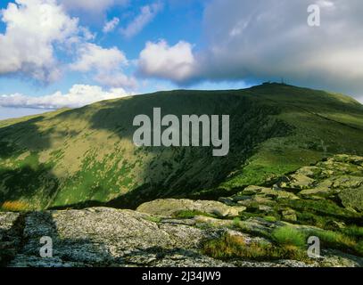 Guardando attraverso la parete del Grande Golfo a Mount Washington dal Clay Loop Trail a Thompson e Meserve's Purchase nel New Hampshire The White MOU Foto Stock