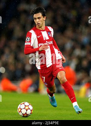 Sequeira Joao Felix di Atletico Madrid durante la prima tappa della finale della UEFA Champions League Quarter all'Etihad Stadium di Manchester. Data foto: Martedì 5 aprile 2022. Foto Stock