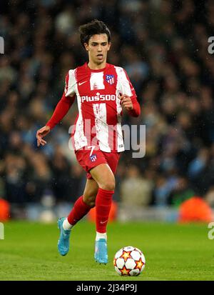 Sequeira Joao Felix di Atletico Madrid durante la prima tappa della finale della UEFA Champions League Quarter all'Etihad Stadium di Manchester. Data foto: Martedì 5 aprile 2022. Foto Stock