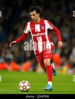 Sequeira Joao Felix di Atletico Madrid durante la prima tappa della finale della UEFA Champions League Quarter all'Etihad Stadium di Manchester. Data foto: Martedì 5 aprile 2022. Foto Stock