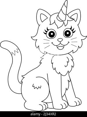 Cat Unicorn Coloring Page isolato per bambini Illustrazione Vettoriale