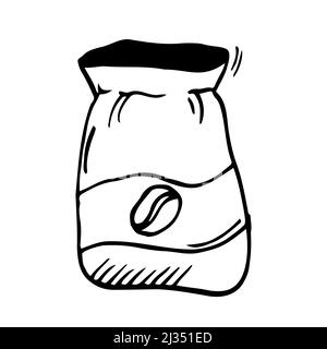 Icona di barattone di caffè in vettore. Illustrazione della borsa del caffè disegnata a mano. Illustrazione della borsa del caffè Doodle Illustrazione Vettoriale