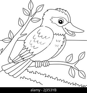 Kookaburra Animal Coloring Page for Kids Illustrazione Vettoriale