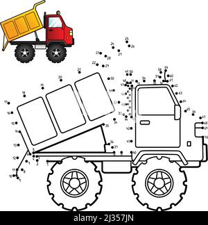 Pagina di colorazione isolata da DOT to Dump Truck Illustrazione Vettoriale