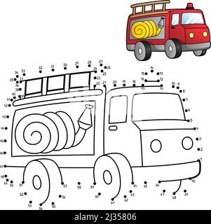 Pagina colorazione isolata da DOT a Dot Fire Truck Illustrazione Vettoriale