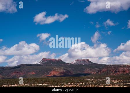 Porta orecchie Buttes. Queste formazioni sono i punti di riferimento per i quali è stato nominato il monumento nazionale di Bears Ears. Situato nello Utah, Stati Uniti. Foto Stock