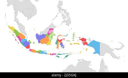 Mappa di Indonesia, divisione amministrativa, mappa dei colori su sfondo bianco, vuota Foto Stock