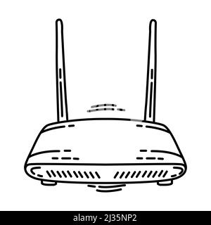 Router WiFi parte di Accessori per computer e hardware disegno a mano icona Set Vector. Illustrazione Vettoriale