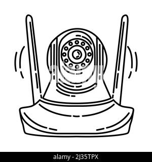 CCTV Portable Part of computer Software and hardware disegno a mano icona Set Vector. Illustrazione Vettoriale