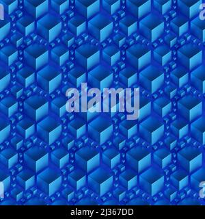 3D illustrazione di righe di cubo blu.insieme di quadrati su sfondo monocromo, pattern. Sfondo della geometria Foto Stock