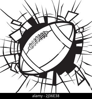 Smashing palla da calcio americana in bianco e nero. Illustrazione vettoriale. Illustrazione Vettoriale
