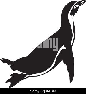 Illustrazione vettoriale in bianco e nero degli animali dei pinguini Illustrazione Vettoriale