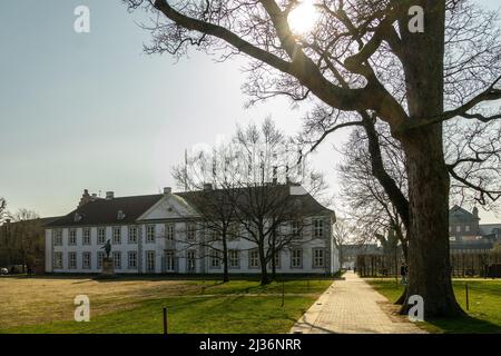 La facciata barocca del Palazzo Odense, si trova nei giardini reali aperti al pubblico. Odense, Fyn, Danimarca, Europa Foto Stock