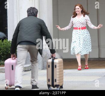 New York, NY, USA. 5th Apr 2022. Amy Adams, Patrick Dempsey sul set di disincantato a New York City il 5 aprile 2022. Credit: RW/Media Punch/Alamy Live News Foto Stock