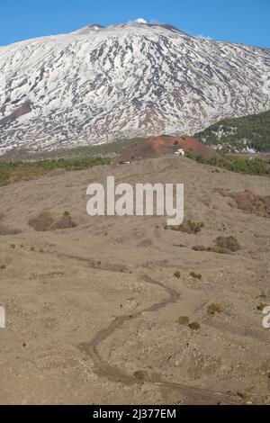 Il sentiero attraversa la lava del Parco dell'Etna, in Sicilia Foto Stock