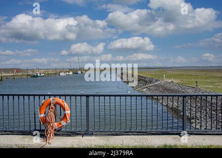 Porto di Everschopsiel e zona balneare, Penisola di Eiderstedt, Mare del Nord, Frisia del Nord, Germania Foto Stock