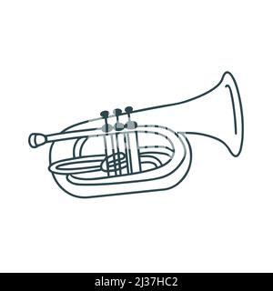 Strumento musicale tromba illustrazione doodle. Disegno semplice strumento di vento isolato vettore illustrazione Illustrazione Vettoriale