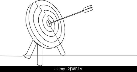 disegno a linea singola del bersaglio del tiro con l'arco con freccia in bullseye, illustrazione vettoriale a linea continua Illustrazione Vettoriale