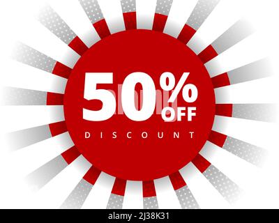 sconto del 50%. Offerta speciale sconto del 50%. Offerta di sconto. Vector Modern promozione banner cinquanta per cento di sconto in cerchio rosso Illustrazione Vettoriale