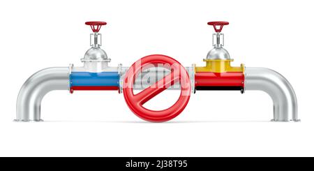 Gasdotto tra Russia e Germania su sfondo bianco. Illustrazione 3D isolata Foto Stock