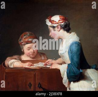 Jean-Simeon Chardin. La giovane Schoolmistress dell'artista francese, Jean-Baptiste-Siméon Chardin (1699-1779), olio su tela, c.. 1737 Foto Stock