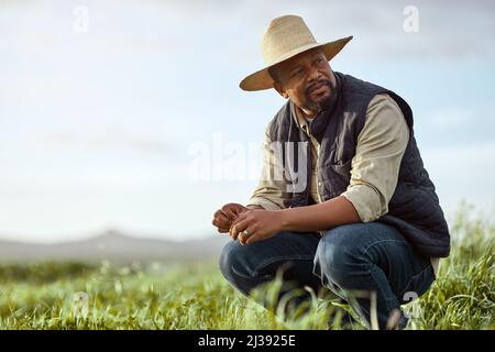 Theres pazienza e poi theres contadino pazienza. Colpo di un uomo maturo che lavora su una fattoria. Foto Stock