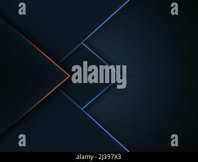 Un elegante sfondo scuro astratto con linee blu e rosse come triangoli Foto Stock