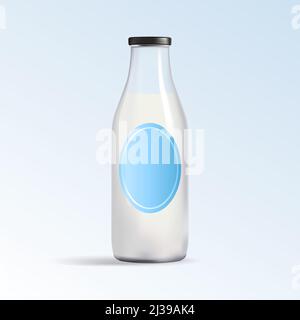 Bottiglia di vetro per il latte. Mockup del branding vuoto. Illustrazione vettoriale Illustrazione Vettoriale